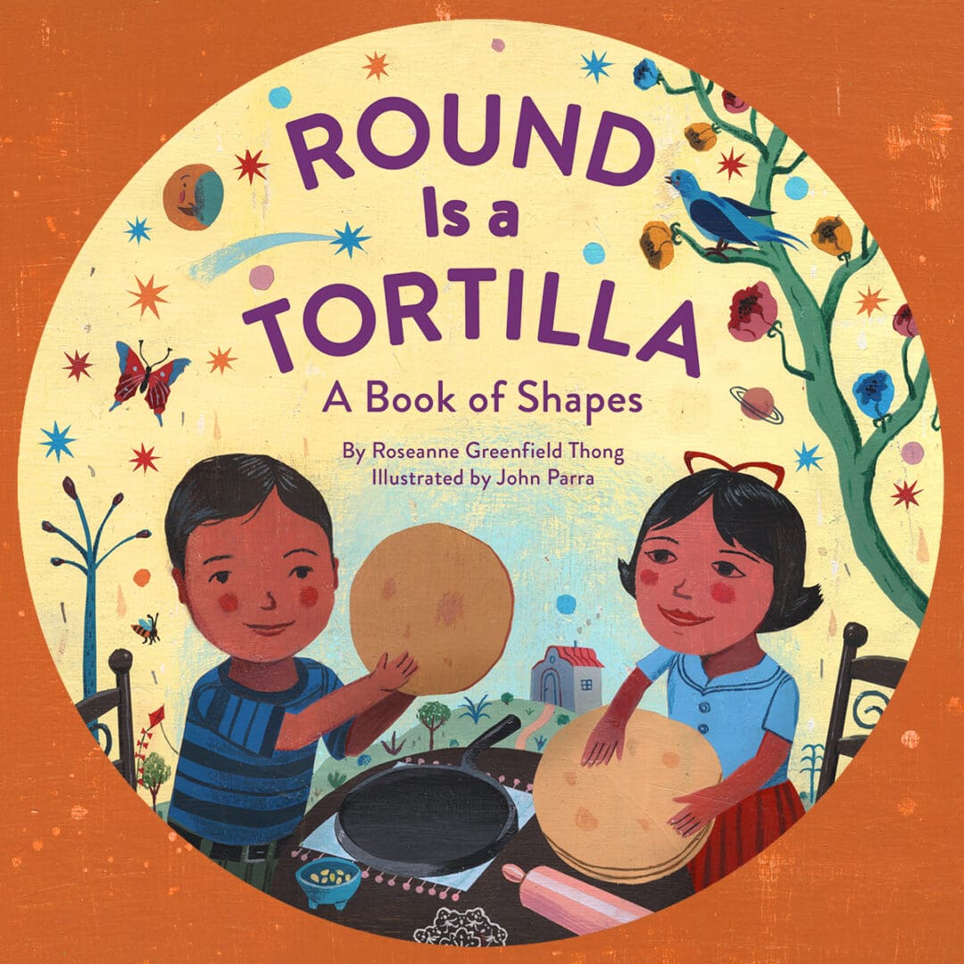 A book cover with two children cooking tortillas.