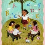 14_gabriela_ny_society_illustrators_postcard A group of children sitting around under a tree.