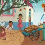 1_p_is_for_pinata_adobe A painting of a man and two children.