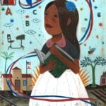 3_sylvia_mendez A painting of a girl holding a book