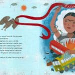 A picture of an open book with the words frida kahlo and a bird.