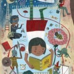 a_velocity_of_being_samantha_cristoforetti A painting of a girl reading a book