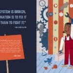 we_are_the_change_sonia_sotomayor_spread A book cover with an illustration of a person.